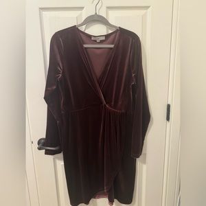 Long sleeve velvet faux wrap cocktail dress
